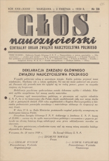 Głos Nauczycielski : Centralny Organ Związku Nauczycielstwa Polskiego. R. 23 (33), 1939, nr 28, 2 IV