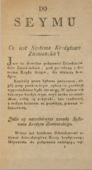 Do Seymu : Co iest systema kredytowe ziemiańskie?
