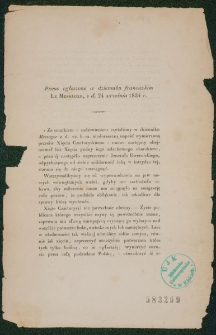 Pismo ogłoszone w dzienniku francuzkim "Le Messager", z d. 24 września 1834 r.