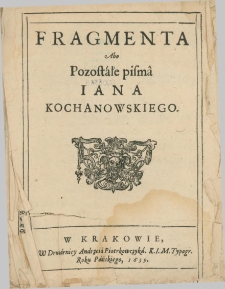 Fragmenta Abo Pozostałe pisma Iana Kochanowskiego