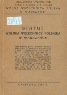 Statut Wolnej Wszechnicy Polskiej w Warszawie : zatwierdzony przez Ministra Wyznań Religijnych i Oświecenia Publicznego w dniu 11 października 1935 r.