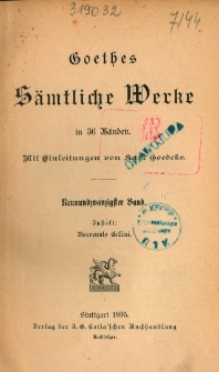Goethes sämtliche Werke in 36 Bänden. Bd. 29, Benvenuto Cellini