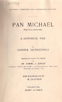 Pan Michael (Pan Volodiyovski) : a historical tale