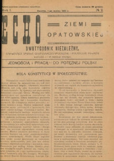 Echo Ziemi Opatowskiej : dwutygodnik niezależny, omawiający sprawy gospodarczo-społeczne i polityczne powiatu. 1932, nr 2