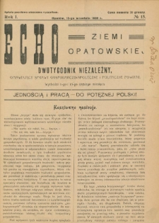 Echo Ziemi Opatowskiej : dwutygodnik niezależny, omawiający sprawy gospodarczo-społeczne i polityczne powiatu. 1932, nr 15