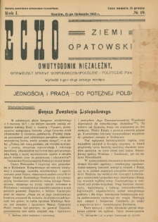 Echo Ziemi Opatowskiej : dwutygodnik niezależny, omawiający sprawy gospodarczo-społeczne i polityczne powiatu. 1932, nr 19