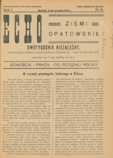 Echo Ziemi Opatowskiej : dwutygodnik niezależny, omawiający sprawy gospodarczo-społeczne i polityczne powiatu. 1932, nr 21