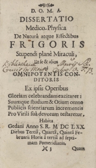 Israelis Conradi Med. Doct. Dissertatio Medico-Physica De Frigoris Natura Et Effectibus