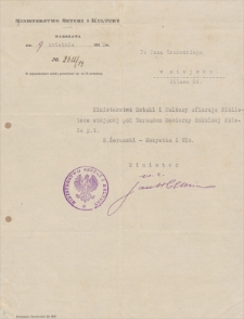 Papiery Emila Zegadłowicza dotyczące Ministerstwa Sztuki i Kultury – pisma, które wyszły z MSiK